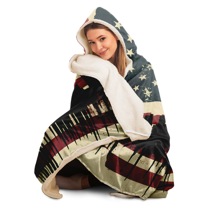 NYC SKYLINE AND AMERICAN FLAG HOODED BLANKET