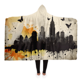 DISTRESSED NEW YORK SKYLINE AND BUTTERFLY HOODED BLANKET