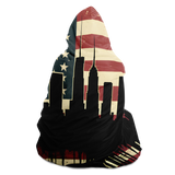 NYC SKYLINE AND AMERICAN FLAG HOODED BLANKET