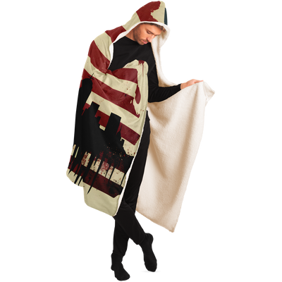 NYC SKYLINE AND AMERICAN FLAG HOODED BLANKET