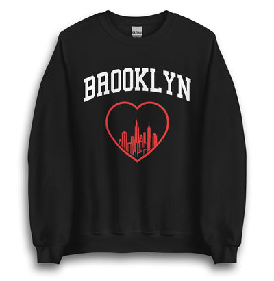 BROOKLYN RED HEART BLACK UNISEX SWEATSHIRT