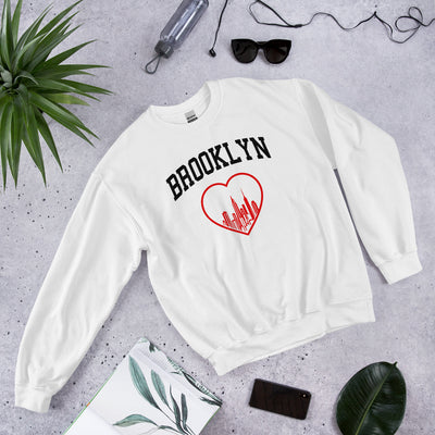 BROOKLYN RED HEART WHITE UNISEX SWEATSHIRT