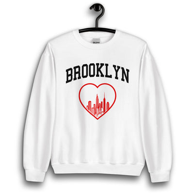 BROOKLYN RED HEART WHITE UNISEX SWEATSHIRT