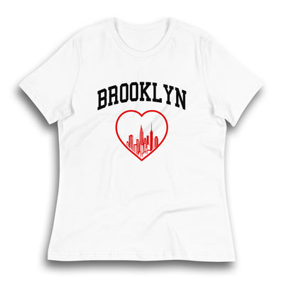 BROOKLYN RED HEART WHITE WOMEN'S T-SHIRT