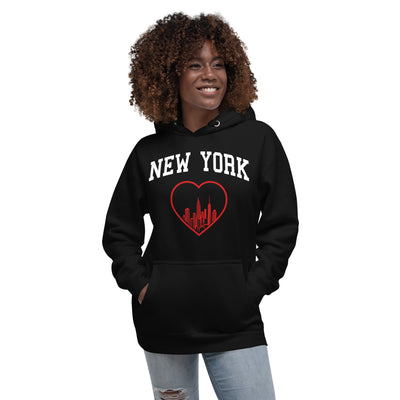 NEW YORK RED HEART BLACK UNISEX HOODIE