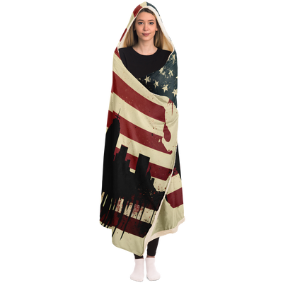 NYC SKYLINE AND AMERICAN FLAG HOODED BLANKET