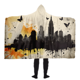 DISTRESSED NEW YORK SKYLINE AND BUTTERFLY HOODED BLANKET