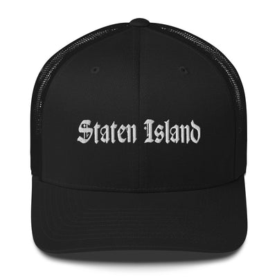 STATEN ISLAND OLD ENGLISH BLACK RETRO TRUCKER HAT