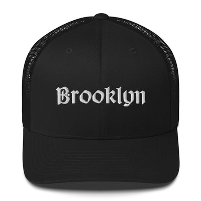 BROOKLYN OLD ENGLISH BLACK RETRO TRUCKER HAT