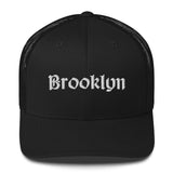 BROOKLYN OLD ENGLISH BLACK RETRO TRUCKER HAT