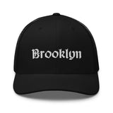 BROOKLYN OLD ENGLISH BLACK RETRO TRUCKER HAT