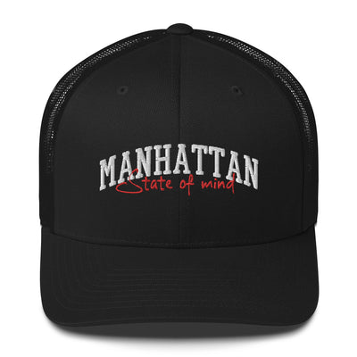 MANHATTAN STATE OF MIND BLACK RETRO TRUCKER HAT