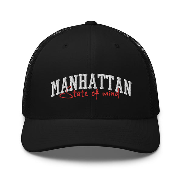 MANHATTAN STATE OF MIND BLACK RETRO TRUCKER HAT