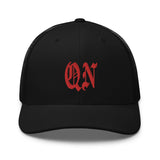 QN OLD ENGLISH BLACK RETRO TRUCKER HAT