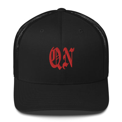 QN OLD ENGLISH BLACK RETRO TRUCKER HAT