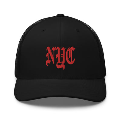 NYC OLD ENGLISH BLACK RETRO TRUCKER HAT