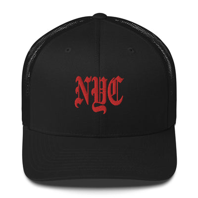 NYC OLD ENGLISH BLACK RETRO TRUCKER HAT