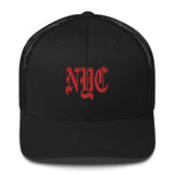 NYC OLD ENGLISH BLACK RETRO TRUCKER HAT