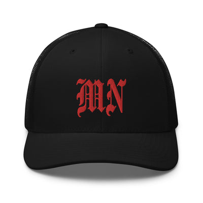 MN OLD ENGLISH BLACK RETRO TRUCKER HAT