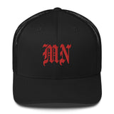 MN OLD ENGLISH BLACK RETRO TRUCKER HAT