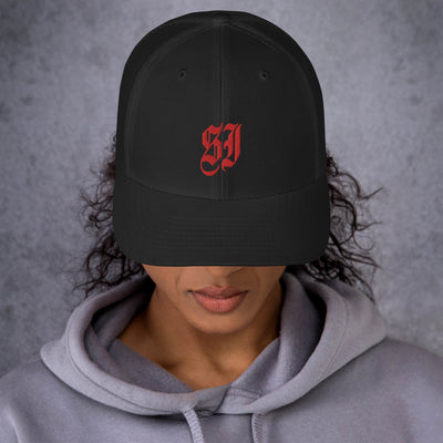 SI OLD ENGLISH BLACK RETRO TRUCKER HAT