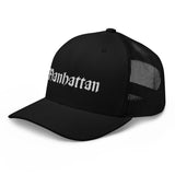 MANHATTAN OLD ENGLISH BLACK RETRO TRUCKER HAT