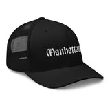 MANHATTAN OLD ENGLISH BLACK RETRO TRUCKER HAT