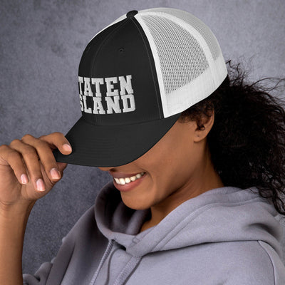 STATEN ISLAND BLACK AND WHITE RETRO TRUCKER HAT