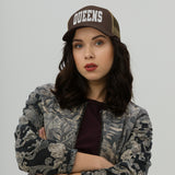 QUEENS BROWN AND KHAKI RETRO TRUCKER HAT