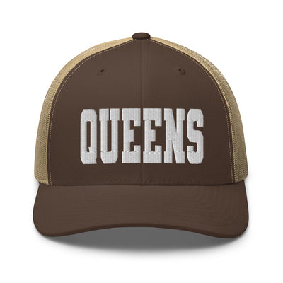 QUEENS BROWN AND KHAKI RETRO TRUCKER HAT