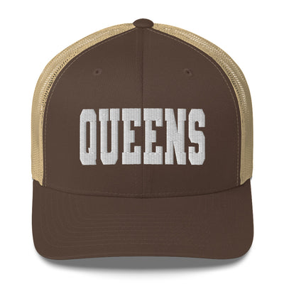 QUEENS BROWN AND KHAKI RETRO TRUCKER HAT