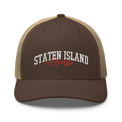 STATEN ISLAND LIFESTYLE BROWN AND KHAKI RETRO TRUCKER HAT