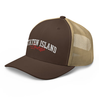 STATEN ISLAND LIFESTYLE BROWN AND KHAKI RETRO TRUCKER HAT