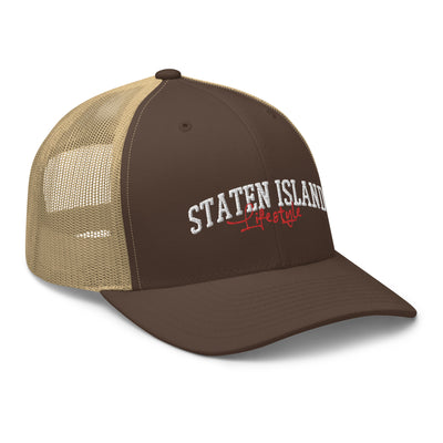 STATEN ISLAND LIFESTYLE BROWN AND KHAKI RETRO TRUCKER HAT