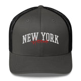 NEW YORK ATTITUDE CHARCOAL AND BLACK RETRO TRUCKER HAT