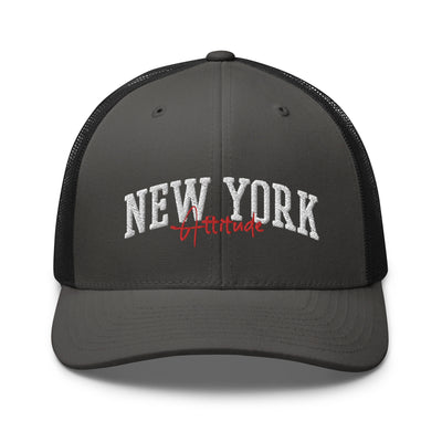 NEW YORK ATTITUDE CHARCOAL AND BLACK RETRO TRUCKER HAT