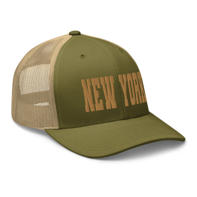 NEW YORK MOSS AND KHAKI RETRO TRUCKER HAT