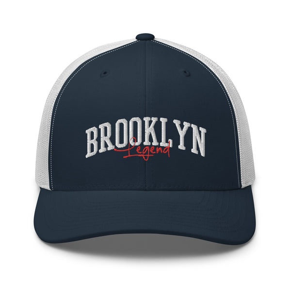 BROOKLYN LEGEND NAVY AND WHITE RETRO TRUCKER HAT