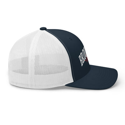 BROOKLYN LEGEND NAVY AND WHITE RETRO TRUCKER HAT