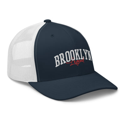 BROOKLYN LEGEND NAVY AND WHITE RETRO TRUCKER HAT