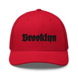 BROOKLYN OLD ENGLISH RED RETRO TRUCKER HAT