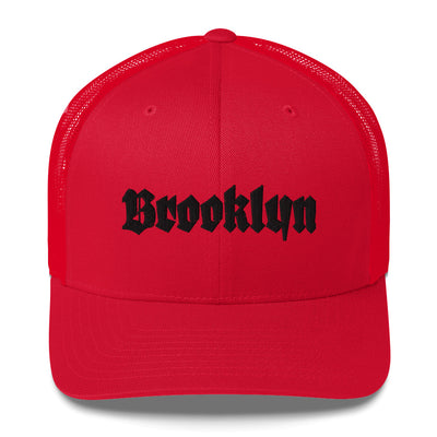 BROOKLYN OLD ENGLISH RED RETRO TRUCKER HAT