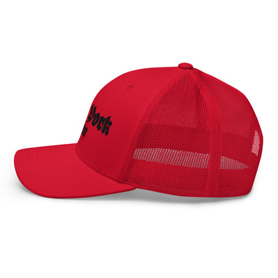 NEW YORK CITY OLD ENGLISH RED RETRO TRUCKER HAT