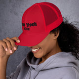 NEW YORK CITY OLD ENGLISH RED RETRO TRUCKER HAT